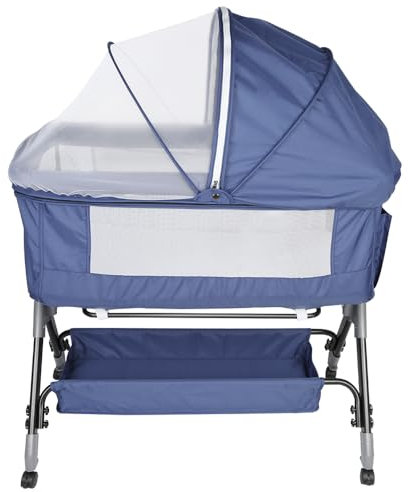 HUOLE 3 in 1 Beistellbett & Babywiege & Reisebett, 4-stufig Höhenverstellbares Babybett, neigbar, Kinderbett, Stubenwagen für Babys bis 25kg belastbar-104 x 52 x 100–110 cm – Marineblau