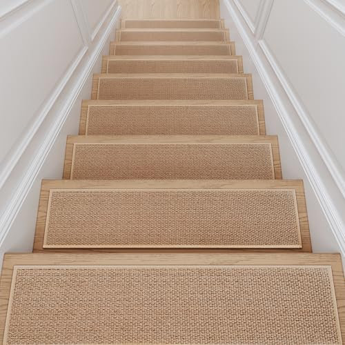 SIXHOME Tappeto Antiscivolo per Scale 20 x 76 cm Confezione da 7 con Gomma Antiscivolo Tappetini Antiscivolo Sicurezza Perfetto per Animali Domestici e Anziani Beige