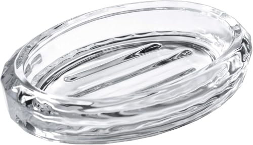 Porte-savon en verre transparent avec rainures en relief - Porte-savon ovale lourd pour salle de bain, douche, évier de cuisine