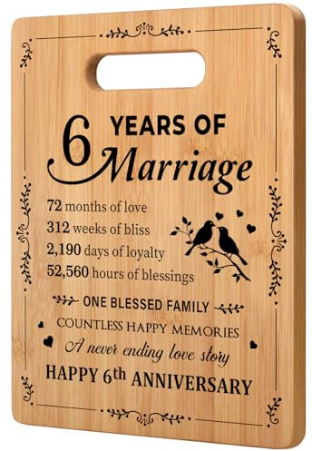 Gleevara 6th Anniversary Wedding Gifts, Romantic Iron 6th Anniversary Wedding Gifts for Him Her, Bamboo Cutting Board for Couple Husband Wife