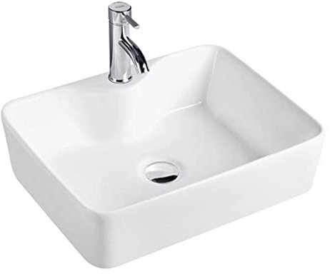 Rectangle Cloakroom Basin Modern Bathroom Sink Countertop Large Hand Washing Bowl Cloakroom Vanity Surface Mounted Ceramic 480 × 375 × 130mm