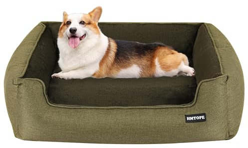 HMTOPE Hundebett, Hundesofa, Hundekissen, Hundekörbchen Abnehmbar und waschbar, Olivgrün, 90 x 75 x 25 cm