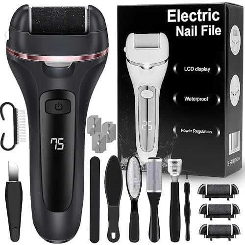 Retoo Hornhautentferner Elektrisch mit 3 Austauschbaren Köpfen und 2 Geschwindigkeiten, LED, kabellos Pediküre Set, Wasserdichte Callus Remover, für Rissige Fersen, Abgestorbener, Akku