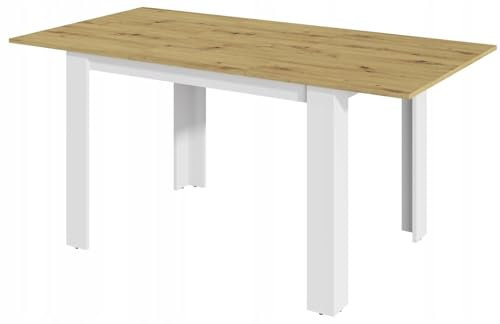 MATKAM Ausziehbarer Tisch Kongo EXT H 75 x B 120-170 x T 80 cm, Schlichte, geradlinige Optik, laminierte Möbelplatte, Kratzfest, wasserabweisend, fleckenabweisend (Artisan Eiche-Weiß)