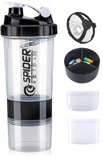 Bottiglia shaker per proteine a 3 strati da 600 ml con sfera di miscelazione in acciaio, a prova di perdite e senza BPA, borraccia sportiva con scomparto per integratori, design facile da pulire per
