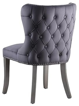 MY Furniture Margonia Dining Chair - Storm Grey- pewter legs - Velvet upholstery - Intricate buttoned decorative rear design - luxurious elegant upholstered chair -