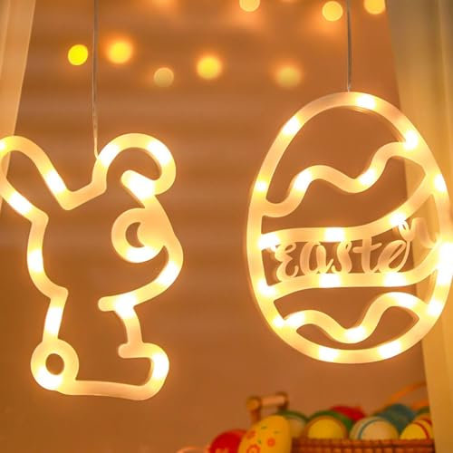 Set mit 4 LED-Lichtern für Osterfenster, beleuchtet für Osterfenster, Lichterkette, Osterlichter, Ostereier (4)