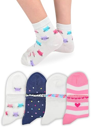 LEON D'ORO Calzini Bambina Cotone Filo di Scozia 4 Paia Calze leggere e traspiranti Made in Italy (IT, Numero, 29, 34, ASS1)