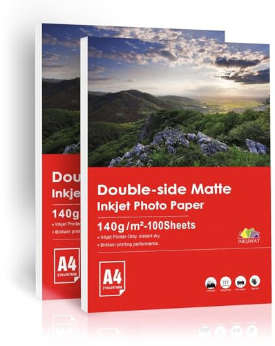Inkuway Fotopapier für Drucker, A4, matt, 200 Blatt, 140 g/m², für Präsentationen, Broschüren – beidseitig bedruckbar auf Tintenstrahldruckern
