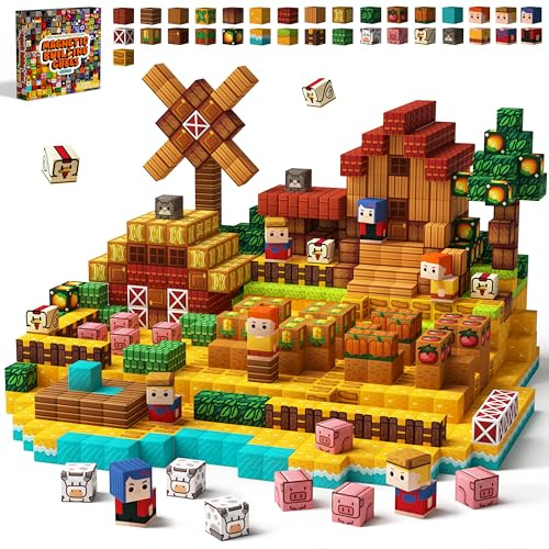 KIDCHEER 100PCS Magnetic Blocks Building Toys for Kids Ages 3+ | Farm Adventure Sensory Learning Toy with Creative Magnetic Construction Play, Birthday Gift for Boys and Girls Ages 3+