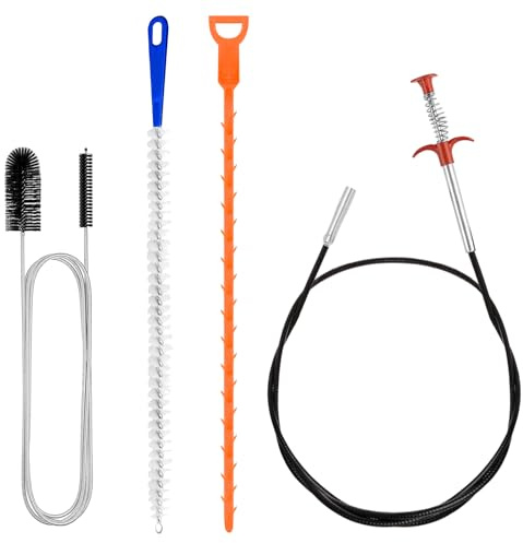 Redamancy 4 unidades Desatascador Tuberias, Desatascador Fregadero, con Limpiador de Tuberías, Cepillo de Drenaje y Cepillo Flexible, Herramienta Multifuncional para Cocina, Baño, Alcantarillado