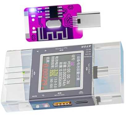 Uxsjakjsd Multi-Function USB/Type-C Power Meter Fast Charge PD3.0 Tester Digital Display Voltage Current Monitor with BT Module