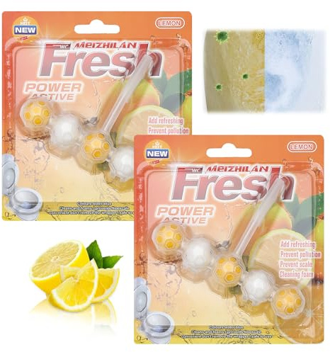 Power Active Wc Duftspüler-Einhänger, Blauspüler Blue Ocean Wc Reiniger,Wc Reiniger Duftspüler Lemon,Effektive Wc Reinigung, Langanhaltender Duft(1 x 2er Pack)