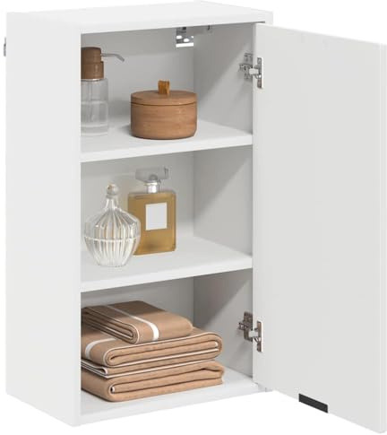 vidaXL Bathroom Cabinet White 39 x 23.5 x 65 cm Engineered wood, Rectangular, Modern Wall-Mounted Cabinet for Toiletries Storage, Compact Indoor Bathroom Shelving, Matte Finish Organizer