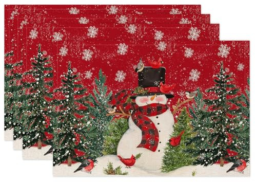 Weihnachten Tischsets Weihnachtsbaum Schneemann Schneeflocke Abwaschbar Weihnachten Platzsets Platzdeckchen, Weihnacht Dekor für Küche Restaurant Esstisch Urlaub Party 4er Set (30x45cm)