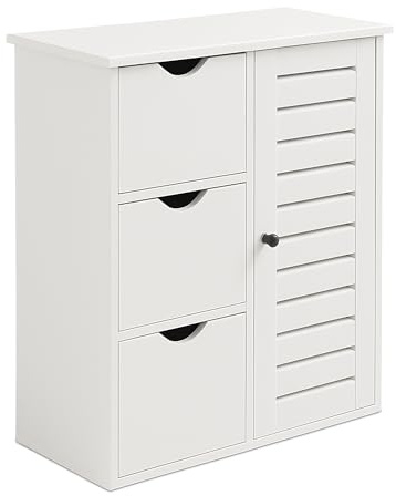 Armario de baño Relaxdays, HxWxD: 80 x 60 x 30 cm, 3 cajones, Armario Auxiliar para baño, Pasillo, Cocina, Blanco