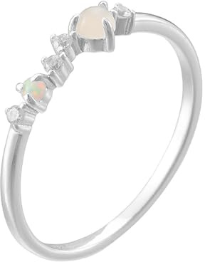Stfery Platin Ring für Damen, Stapelring mit Opal Echt Gold Schmuck Gr.53 (16.9)