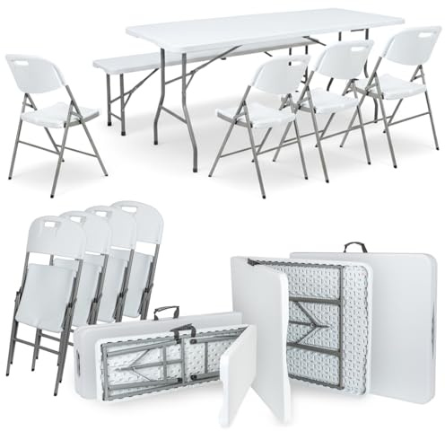 VOSS.garden Sitzgruppe 180cm, 1x Tisch + 1x Bank + 4 Stühle, klappbar
