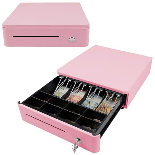 OLYMPIA S 330 - Caja registradora con 8 compartimentos para monedas y 4 billetes, robusta base de metal para caja registradora con cerradura y conector RJ11/RJ12, color rosa