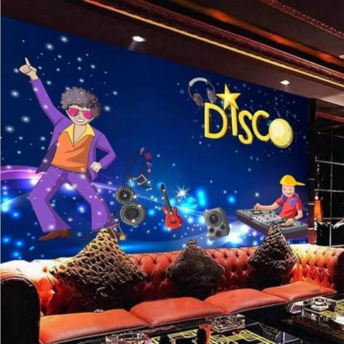 XLMING Cartoon Gitarre Kopfhörer Figuren Musik Frisch 3D Tapeten Tapete Seidigkeit Home Esszimmer Möbel Sofa Schlafzimmer Wohnzimmer TV Hintergrund-430cm×300cm