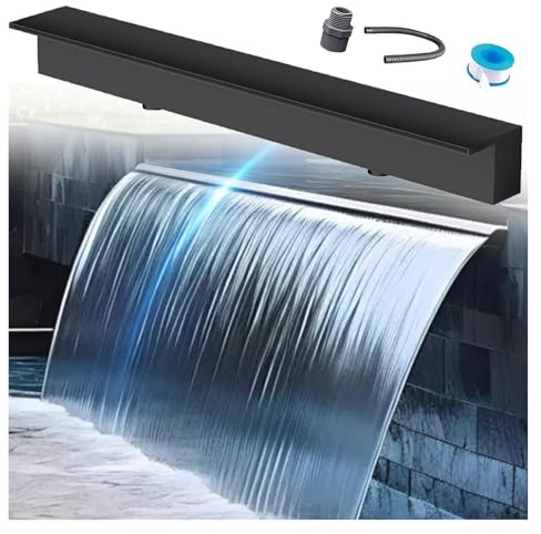 Kit per laghetto con cascata, non necessita di pompa, fontana d'acqua personalizzabile per piscine, giardini e patii, 158 cm, colore nero, per spazi esterni