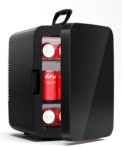 Kismile Mini Fridge, 10 L/12Can, Tragbarer Lautlos Kühlschrank für Camping | Klein Desktop Minibar mit AC/DC, Thermoelektrisch Kühl- & Heizfunktion für Skincare, Getränke, büro, auto, Schwarz