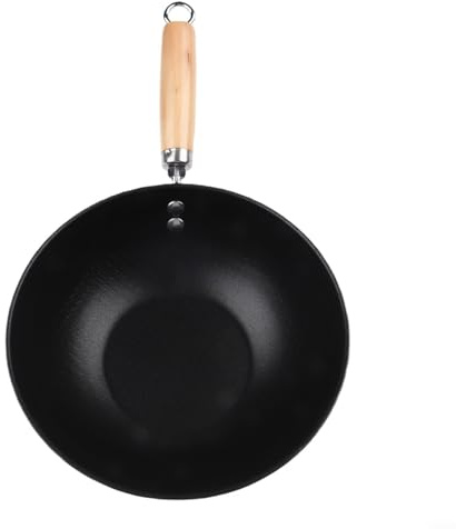 Padella in ferro, wok antiaderente con fondo piatto per fornelli a gas elettrici a induzione, 18-28 cm, pentole da cucina (22 cm)