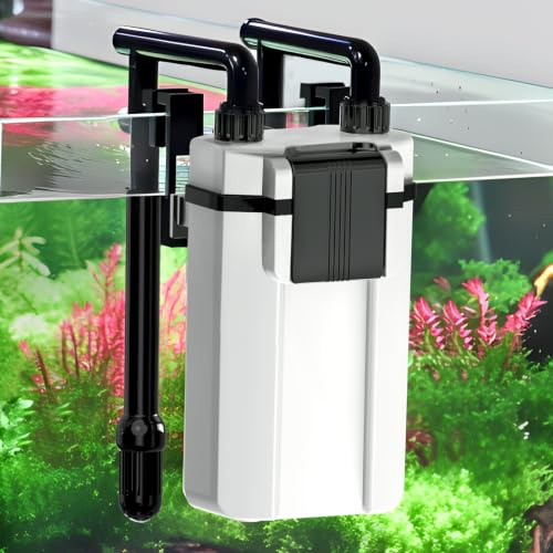 hygger External Aquarium Filter mit 5-Stufen-Filtration bis 109L Tanks | 600L/H 8W Leiser Hang-on-filter,Regulierbarer Durchfluss,Oil Skimmer,3 Auslassdüsen,Filter Sponges & Ceramic Balls