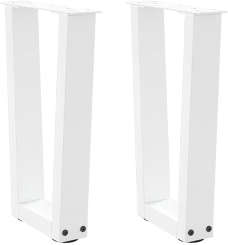 Foknhdi V-Bein-Set 2X Weiß 28x42-43,3 cm, Stahl höhenverstellbar, Couchtisch/Bank, Nivellierer