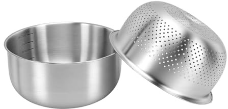Ausla Scolapasta in Acciaio Inossidabile, Set Scolapasta e Ciotola in Acciaio Inossidabile 304 da 21 Cm con Beccuccio per Filtro Microporoso e Segni di Misurazione per il Lavaggio dell'Insalata da