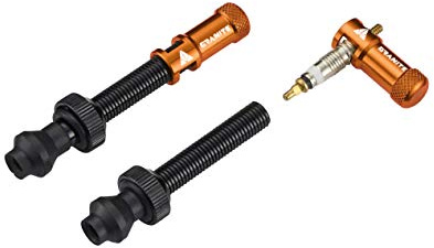 Granite Juicy Nipple Presta Ventilkappe und 44mm Schaft Set (Orange) | 6061-Alu, zugleich Ventilkern-Entferner, 4-Loch-Schaft für Inserts, Inbus-Aufnahme