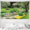 ABAKUHAUS Garten Wandteppich und Tagesdecke, Japanische Park Landschaft aus Weiches Mikrofaser Stoff Waschbar ohne Verblassen Digitaldruck, 230 x 140 cm, Grün Gelb