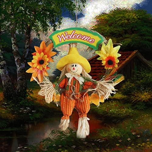 VORCOOL Artificial Wreath 1pc Scarecrow Wreath Halloween Thanksgiving Decoration Autumn Decoration for Garden Party Home Outdoor Garland