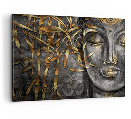Wandbilder Dekoration Wohnzimmer Buddha Gold Bodhisattva Bilder auf Leinwand 120x80cm Leinwandbild Schlafzimmer Küche Deko Wand Kunstdruck Art Groß XXL Wanddeko Bild Wall Decor Canvas AA120x80-4442