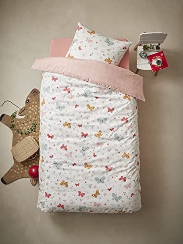 VERTBAUDET Bettwäsche für Kinder, Bettbezug + Kissenbezug, Schmetterlinge, Öko-Tex®, Rosa, 140 x 200 cm, 63 x 63 cm