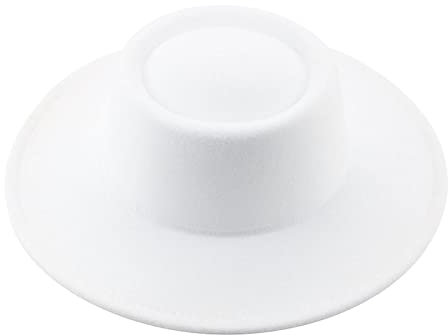 QBQZXAOSOWH Fedora Trilby Hut Fedoras 9,5 cm Große Breite Krempe Hut Damen Herren Hüte Cowboy Filzhüte Damen Straßenband Fedora Hut 56-58 cm Kuppel-Weiß