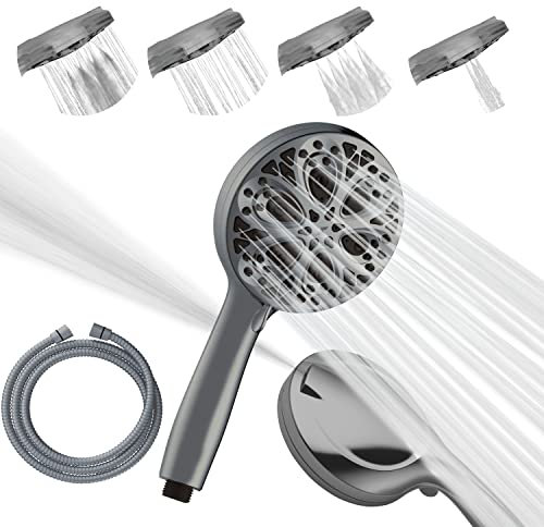 SparkPod Shower Head and Hose Set - High Pressure Showerhead with 10 Spray Settings - Luxury 5 Handheld High Power Shower Heads with High Pressure Jets - Charcoal Grey (No Filter)