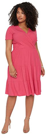 Trendyol Mini A-Line Regular Plus Size Dress Vestido, Fucsia, 5XL/Grande para Mujer