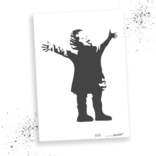 LaserCad Schablonen BANKSY Streetart (B045, Kid In Coloured Rain, DIN A2) Stencil für Graffiti, Airbrush, Kunst, Deko, zum Malen