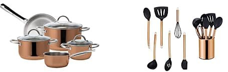 ECHTWERK Induktion 8-teiliges Kochtopf-Set aus hochwertigem Edelstahl, 7-teiliges Küchenhelfer-Set, Kupfer-Edition