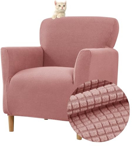 Highdi Stretch Sesselbezug Sesselhusse Elastische Jacquard Sofaüberzug Clubsessel Sessel Bezug, Weicher Sesselschoner mit Armlehne Sitzbezug Für Sessel Mit Armlehne Hussen Für Sessel (Rosa)