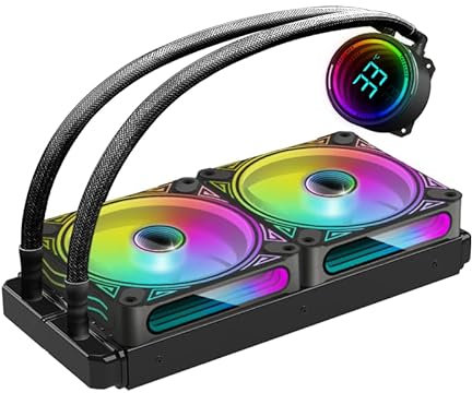 T-240MM Black ARGB Liquid CPU Water Cooling with 240mm ARGB PWM Fan,Temperature Display, Computer Water Cooling