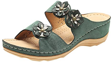 Orthopädische Sandalen Damen Mit Absatz Slip on Elegant Damensandalen with Arch Support Pantoffeln Flach Peeptoe Slipper Vintage Sportsandalen Freizeit Strandsandaletten Walking Schnürsandalen