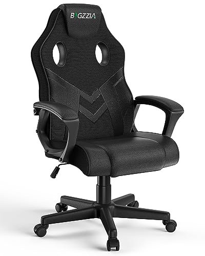 bigzzia Gaming Chair Ergonomic Computer Chair Height Adjustment with Fixed Armrest (Classic, Black/blue)