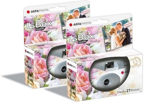 AGFA Photo Pack 2 x 601025 – Einwegkamera LeBox Wedding, 27 Fotos, optisches Objektiv 31 mm – Grau