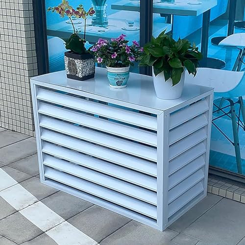 Außenklimaanlagen-Abdeckung, Sichtschutzzaun, Aluminium-AC-Abdeckungen für Außengeräte, Kondensator-Schutzabdeckung, Schutzgitter für Klimaanlagen und Wärmepumpen, Mülleimer-Ablageregal,Wei