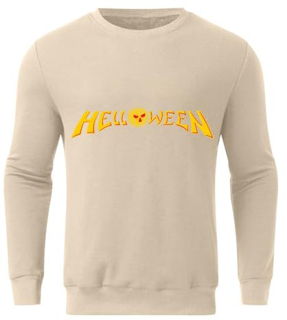 Lässiges Langarm-Sweatshirt für Herren mit Hellowenn-Buchstabenaufdruck, Rundhalsausschnitt, ohne Kapuze, Pullover, Oberteile, Herrenbekleidung Glitzer Sweatshirt (Beige-a, XXL)