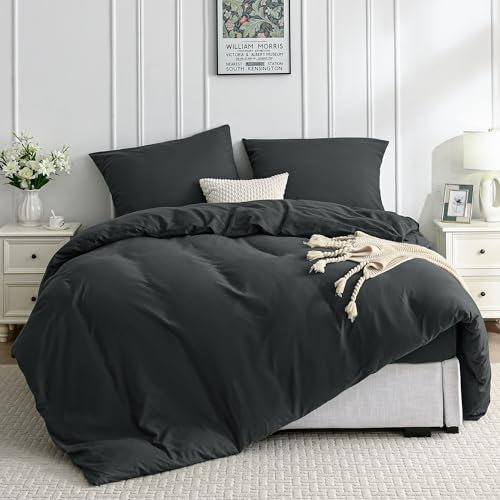 JELLYMONI Bettwäsche 220x240 Baumwolle Bettwäsche-Sets Anthrazit Oeko-Tex 100% Gewaschene Baumwolle Bettbezug mit Reißverschluss und 2 Kissenbezüge 80X80 mit Umschlag Weich 3-Teilig