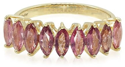 Cavill 10K Gold Ring mit 2,31ct Padparadscha-Saphiren aus Sri Lanka, Marquiseschliff, Anmutiger Schmuck, Strahlender Gelbgold-Ring, Unverhitzte Edelsteine, Luxuriöser Damenring, Einzigartiger