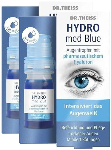 Dr Theiss HYDRO 2 x 10 ml med Blue Augentropfen mit pharmazeutischer Hyaluronsäure # Befeuchtet & mindert Rötungen